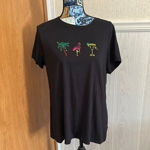 Torrid Classic Fit Black T-Shirt with Tropical Embroidery